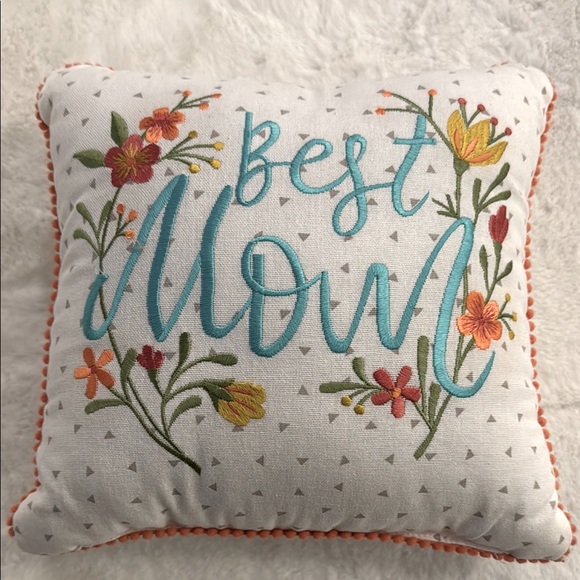 Best Mom Floral Embroidered 12”x12” Pillow - Picture 1 of 8